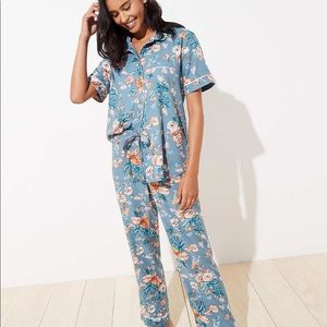 XL Loft Floral Pajama Set | Short Sleeve Button Up Top w/ Soft Drawstring Pants